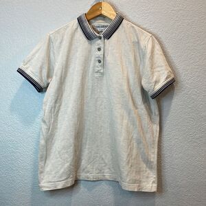 Vintage Izod Club Cream & Navy Cotton Polo Size Large